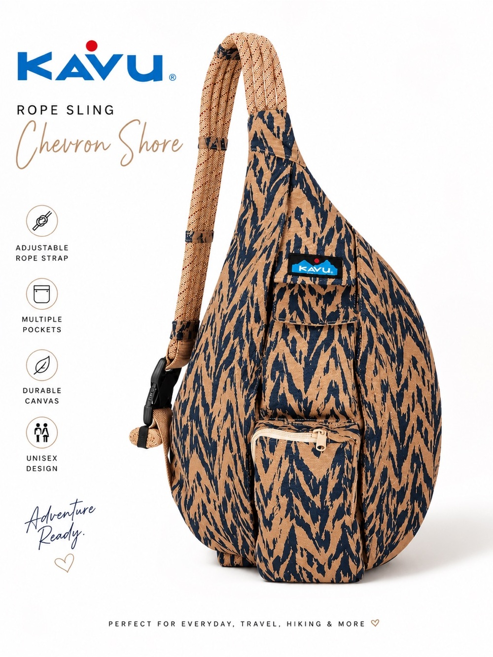 NWT KAVU Rope Sling Backpack Chevron Shore Crossbody Canvas Travel Bag